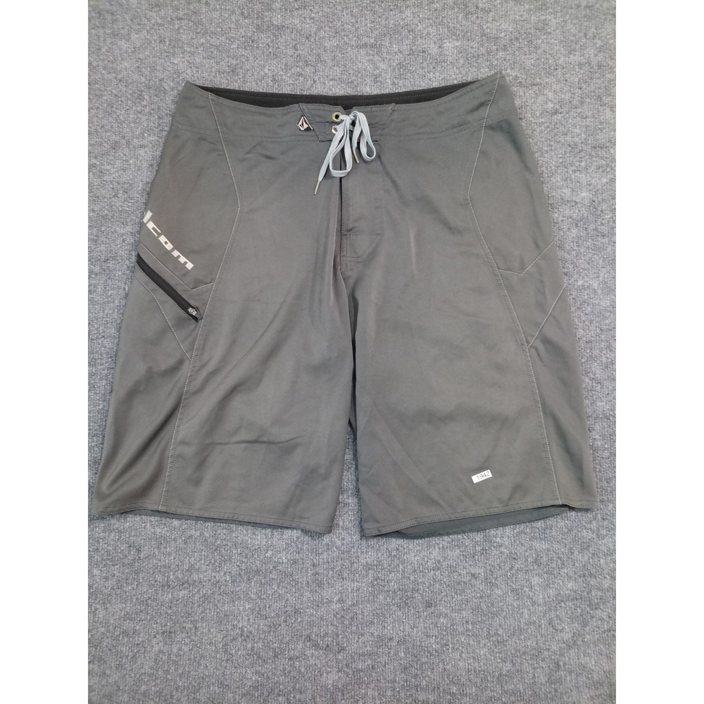 Volcom XL Mens Gray Board Shorts Surf Swim Trunks Zip Pocket Performance